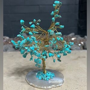 Turquoise Gemstone Wire Mini Tree Sculpture